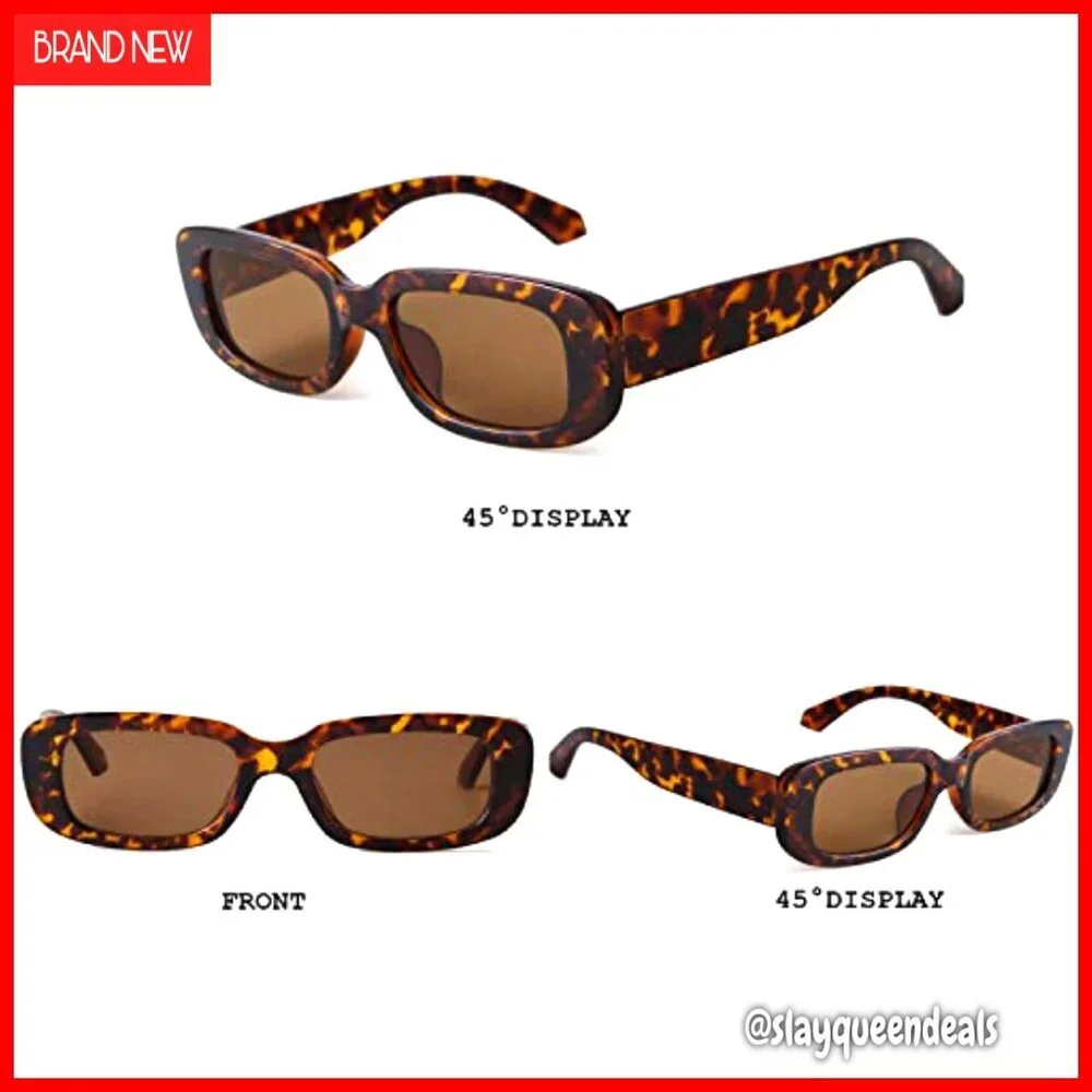 Retro Rectangle Sunglasses UV400 Protection Narrow Square Frame Driving